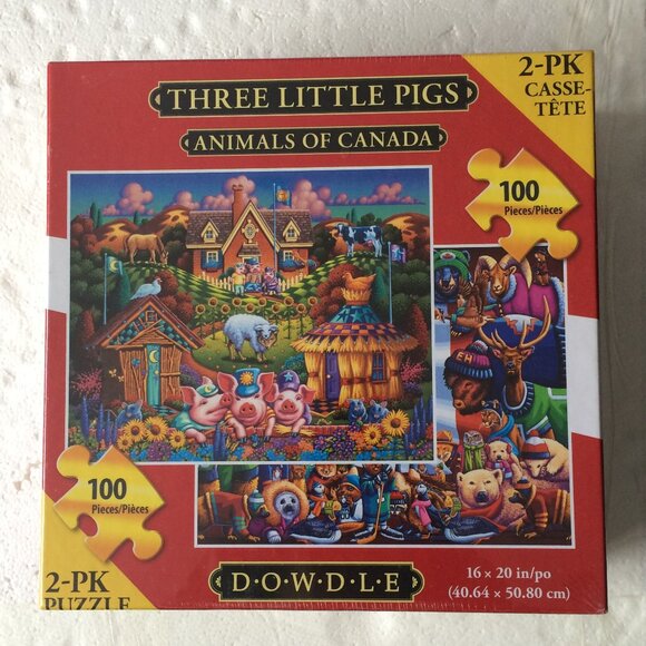 New Dowdle Two Pack Jigsaw Puzzle 100 Pieces Animal of Canada Three Little Pigs - Picture 1 of 7
